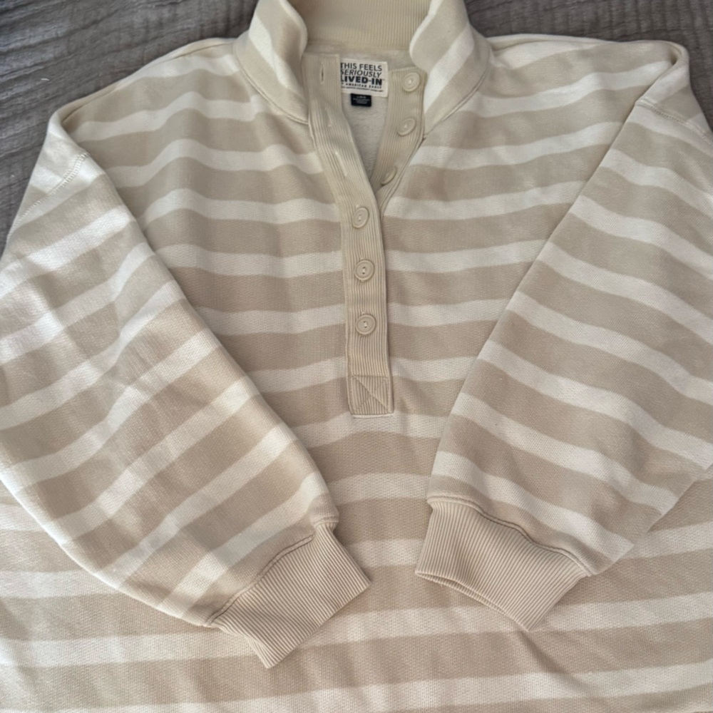 American Eagle Oversized Striped Beige and Cream Sweater